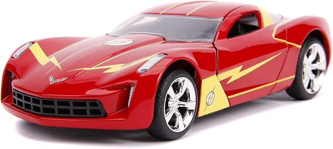 jada toys dc 漫画 1:32 闪电侠 2009 雪佛兰克尔维特黄貂鱼压铸汽车